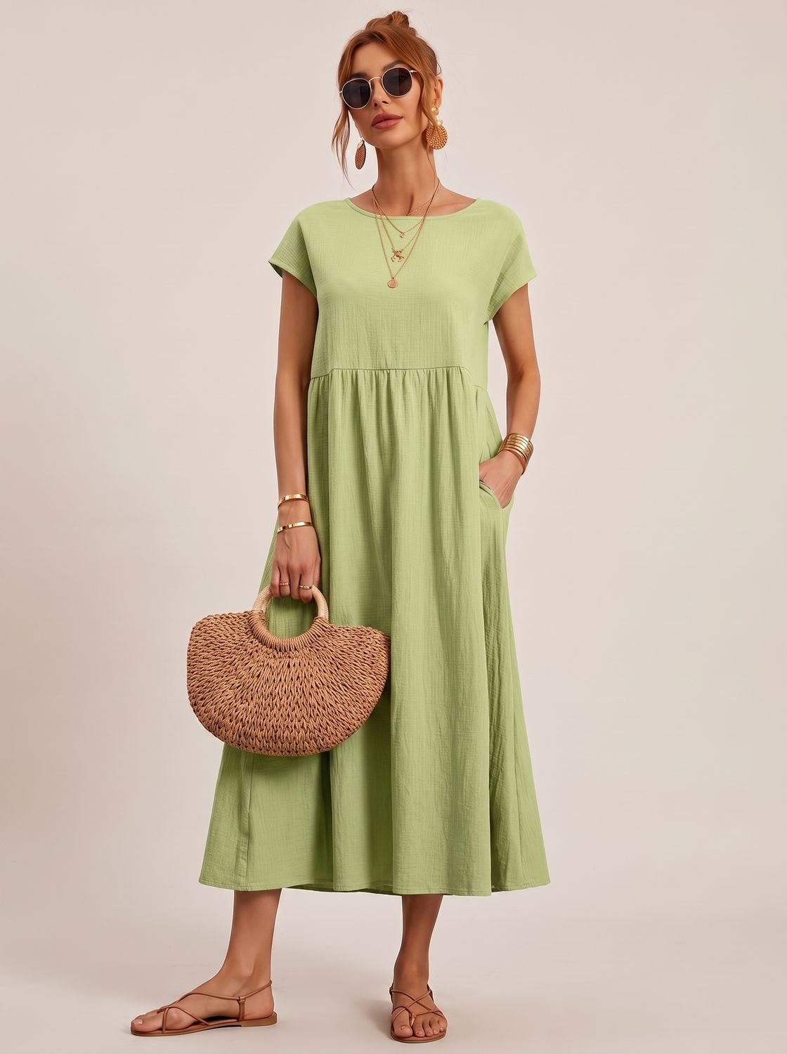 Women's Pocketed Flowy Midi Dress
