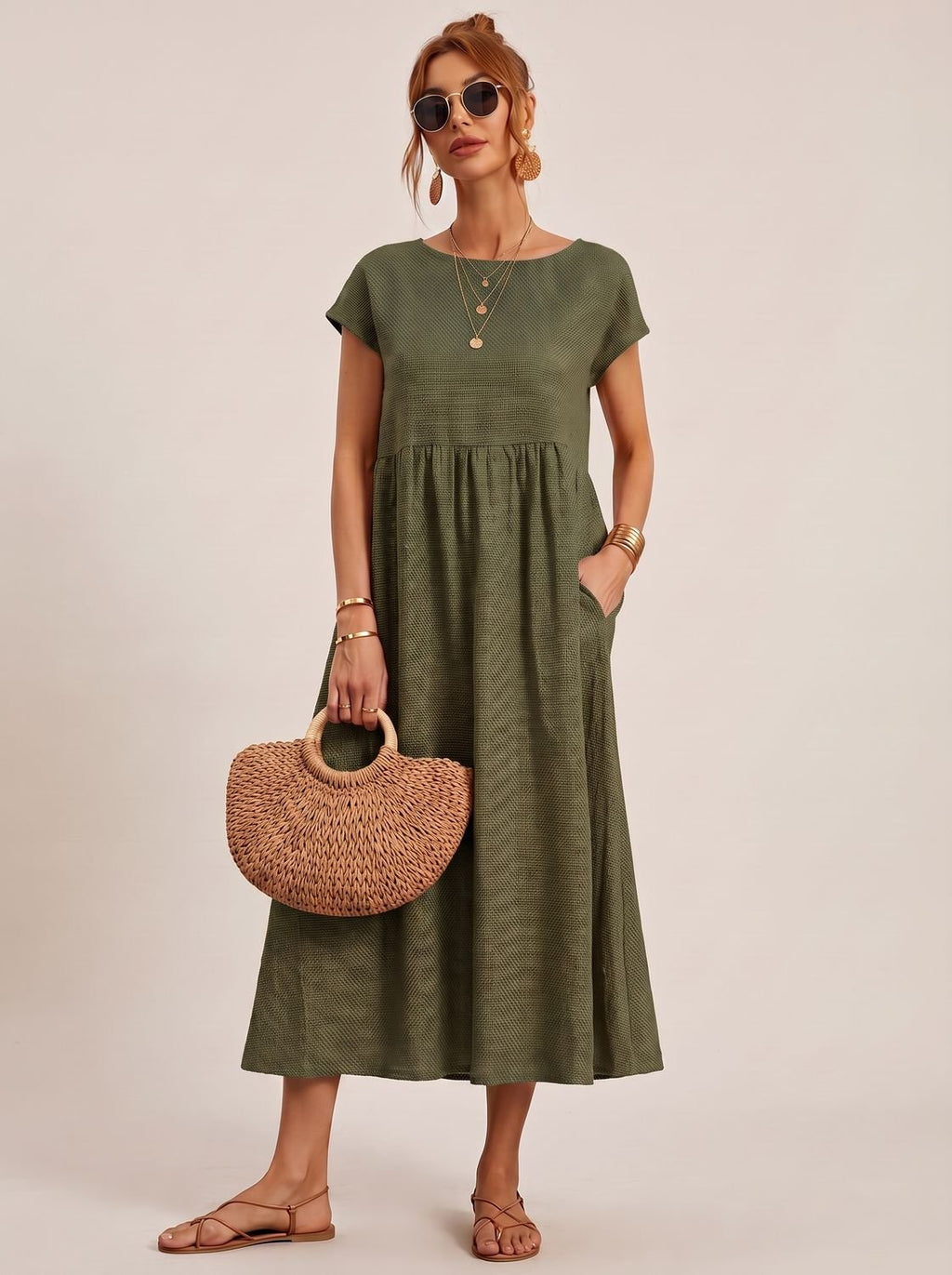 Women's Pocketed Flowy Midi Dress