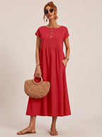 Women's Pocketed Flowy Midi Dress