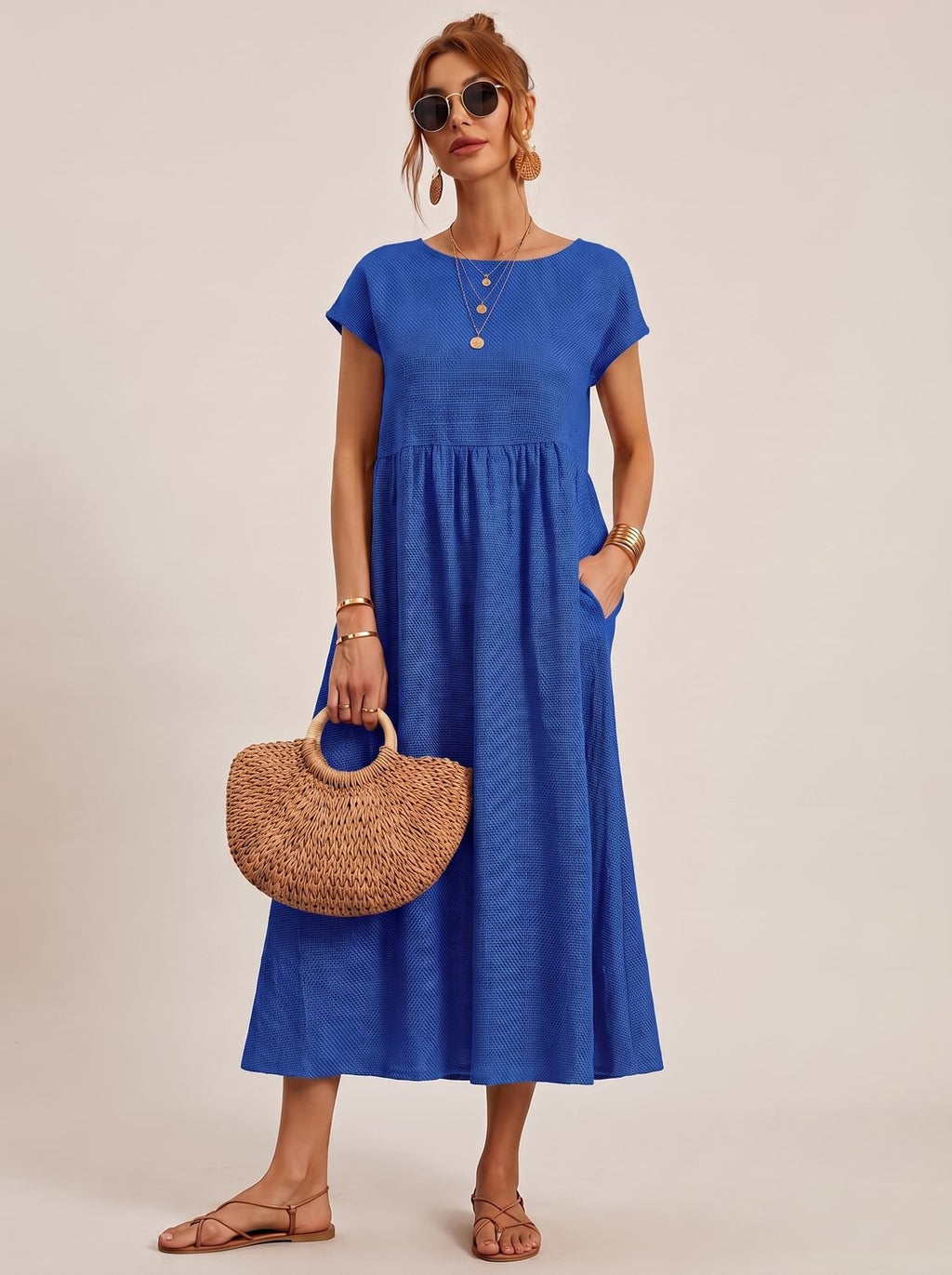Women's Pocketed Flowy Midi Dress