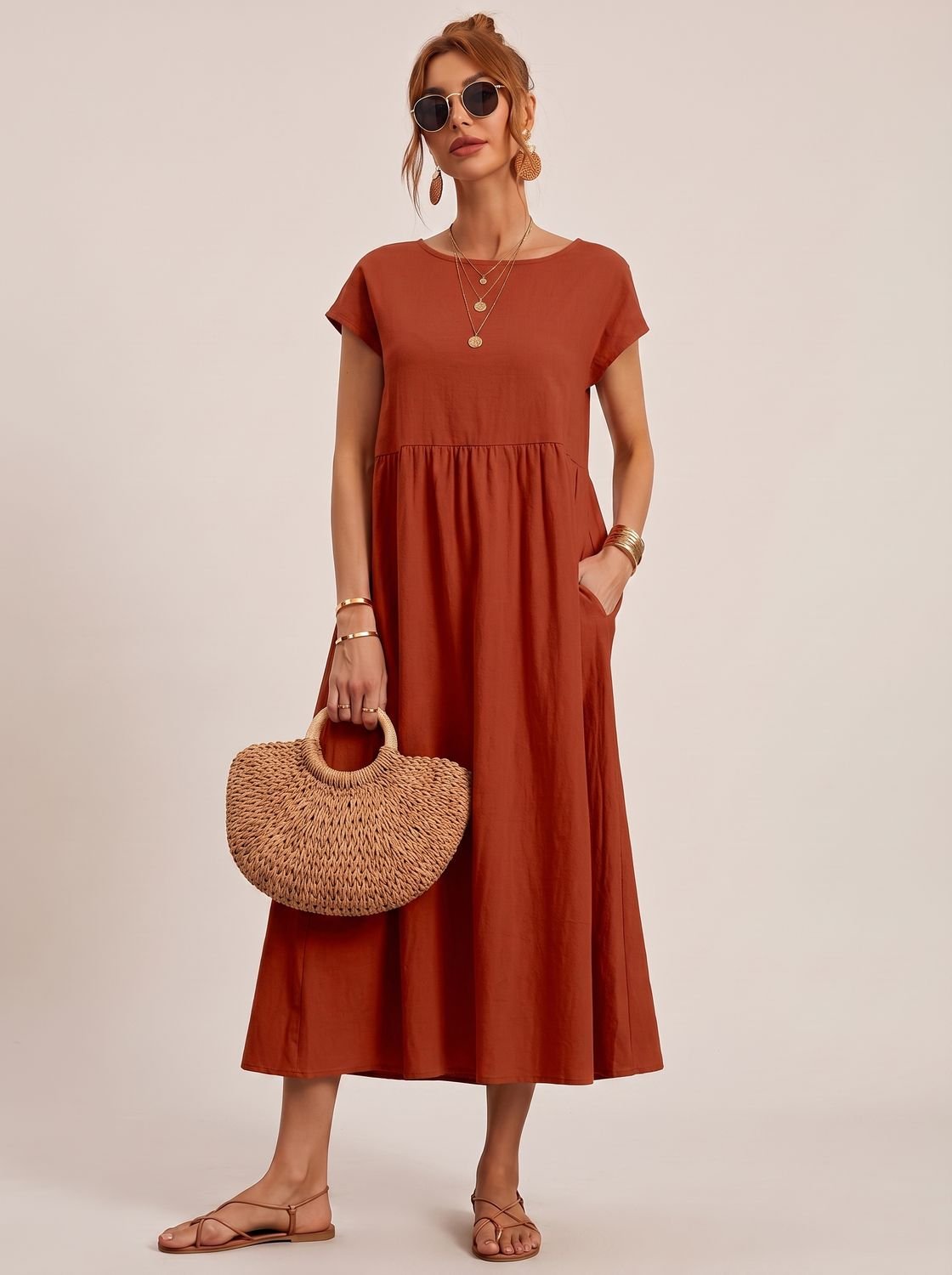 Women's Pocketed Flowy Midi Dress