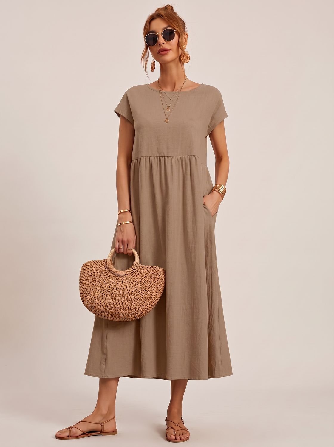 Women's Pocketed Flowy Midi Dress