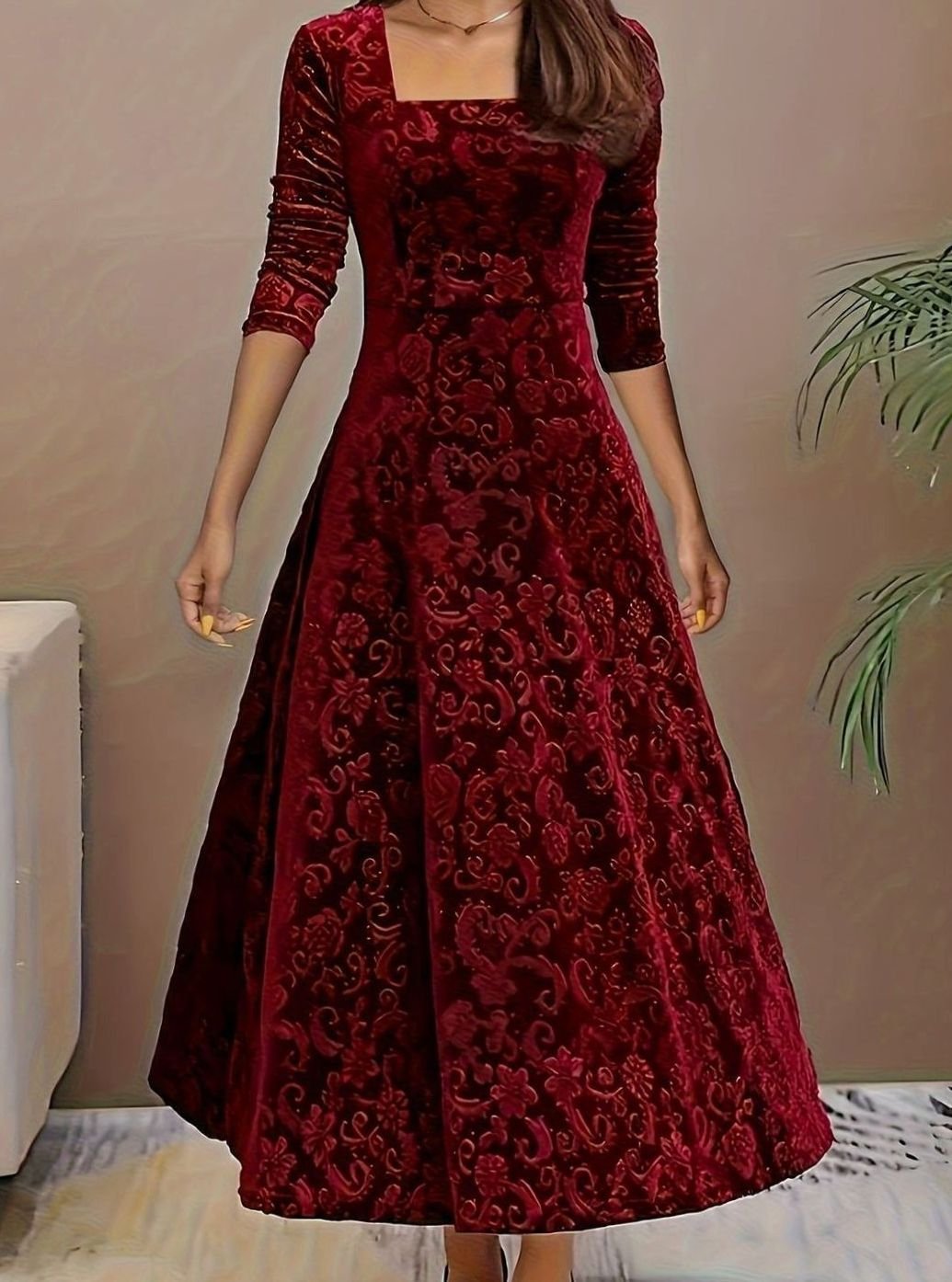 Women's Floral Velvet Party Dress