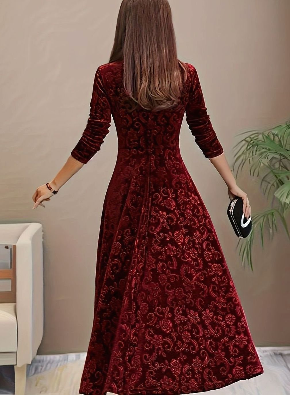 Women's Floral Velvet Party Dress