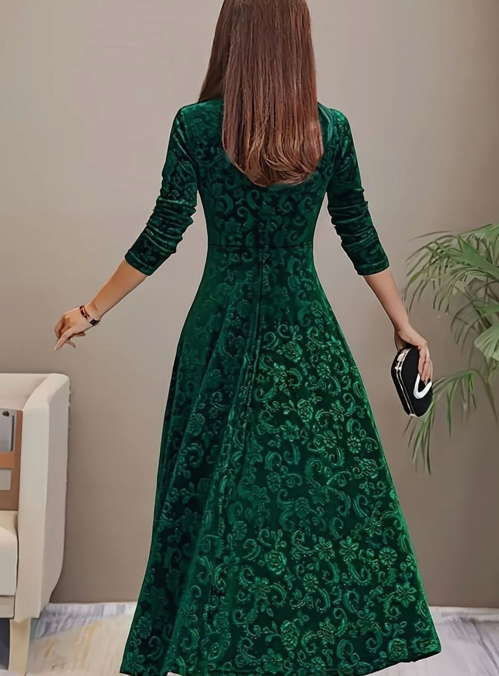 Women's Floral Velvet Party Dress