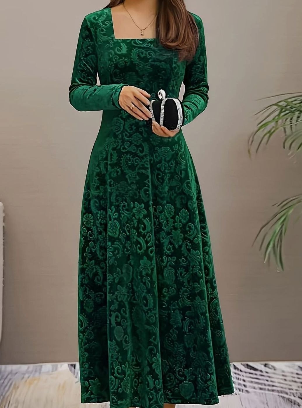 Women's Floral Velvet Party Dress