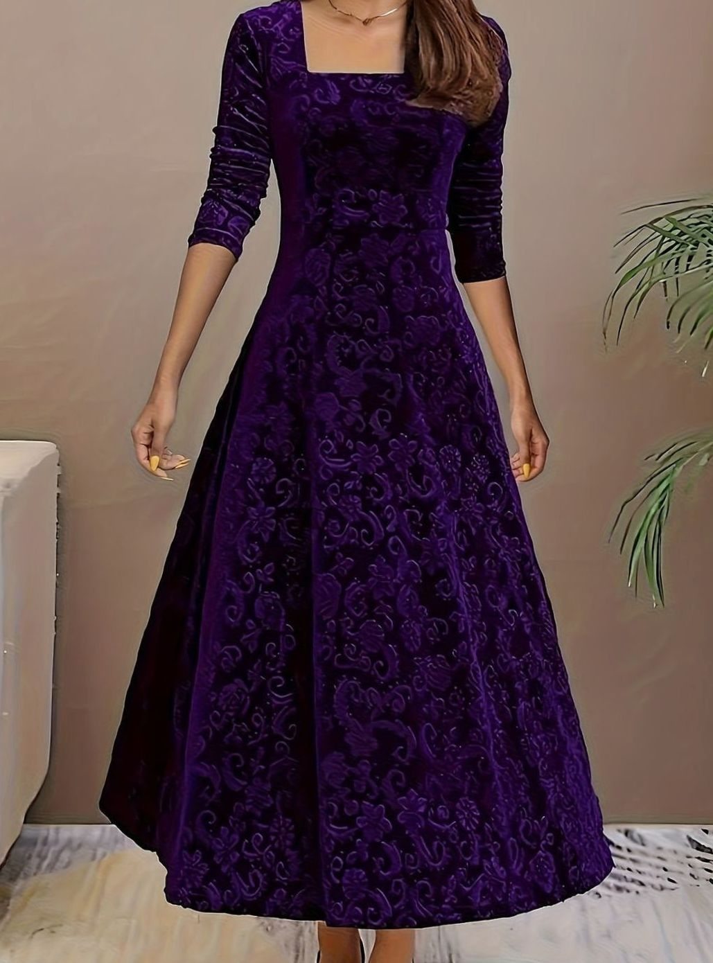 Women's Floral Velvet Party Dress