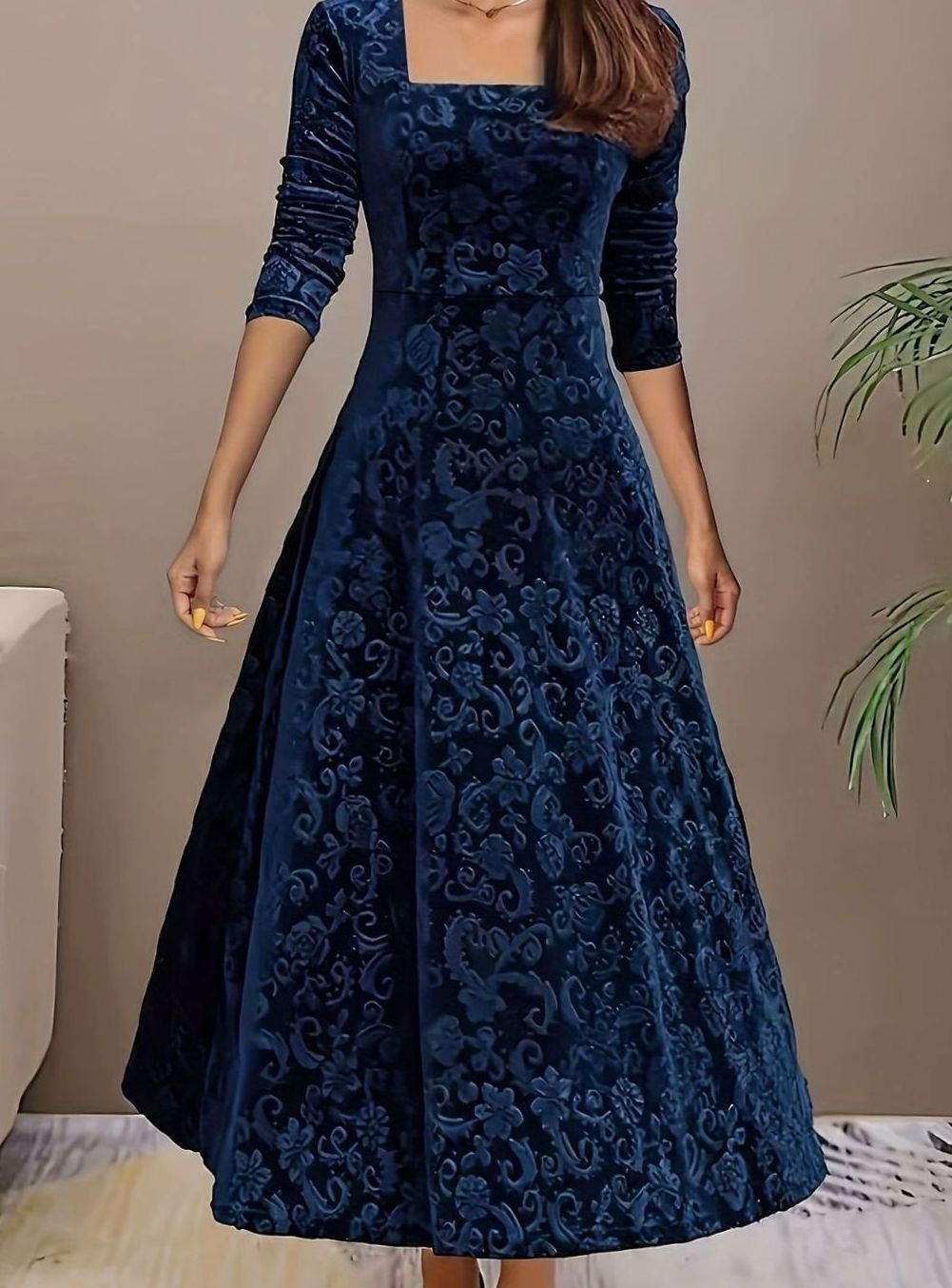 Women's Floral Velvet Party Dress