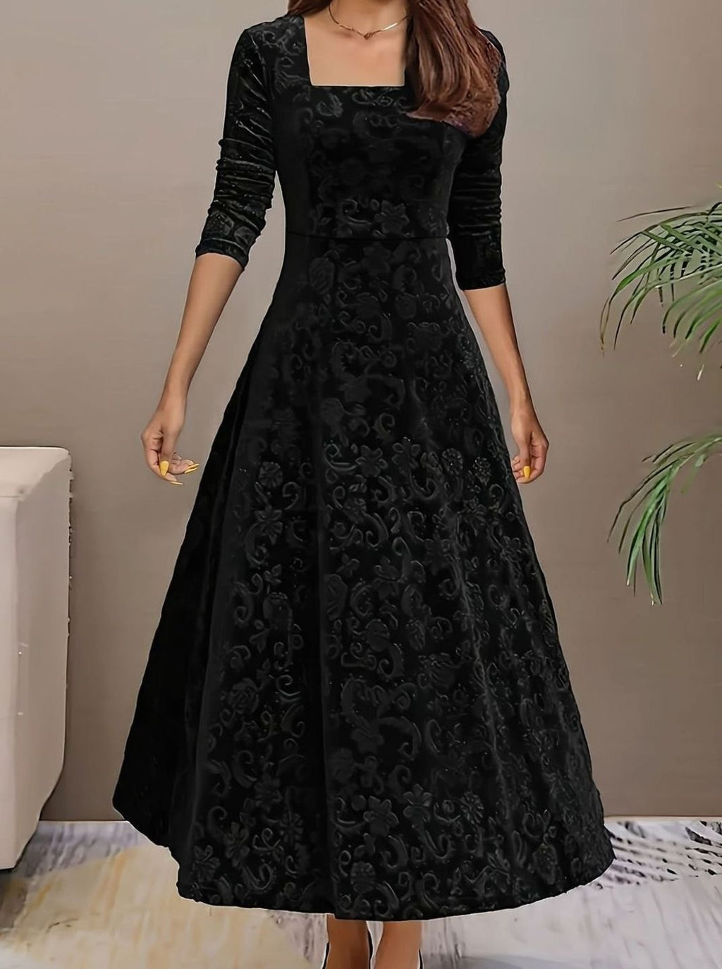 Women's Floral Velvet Party Dress