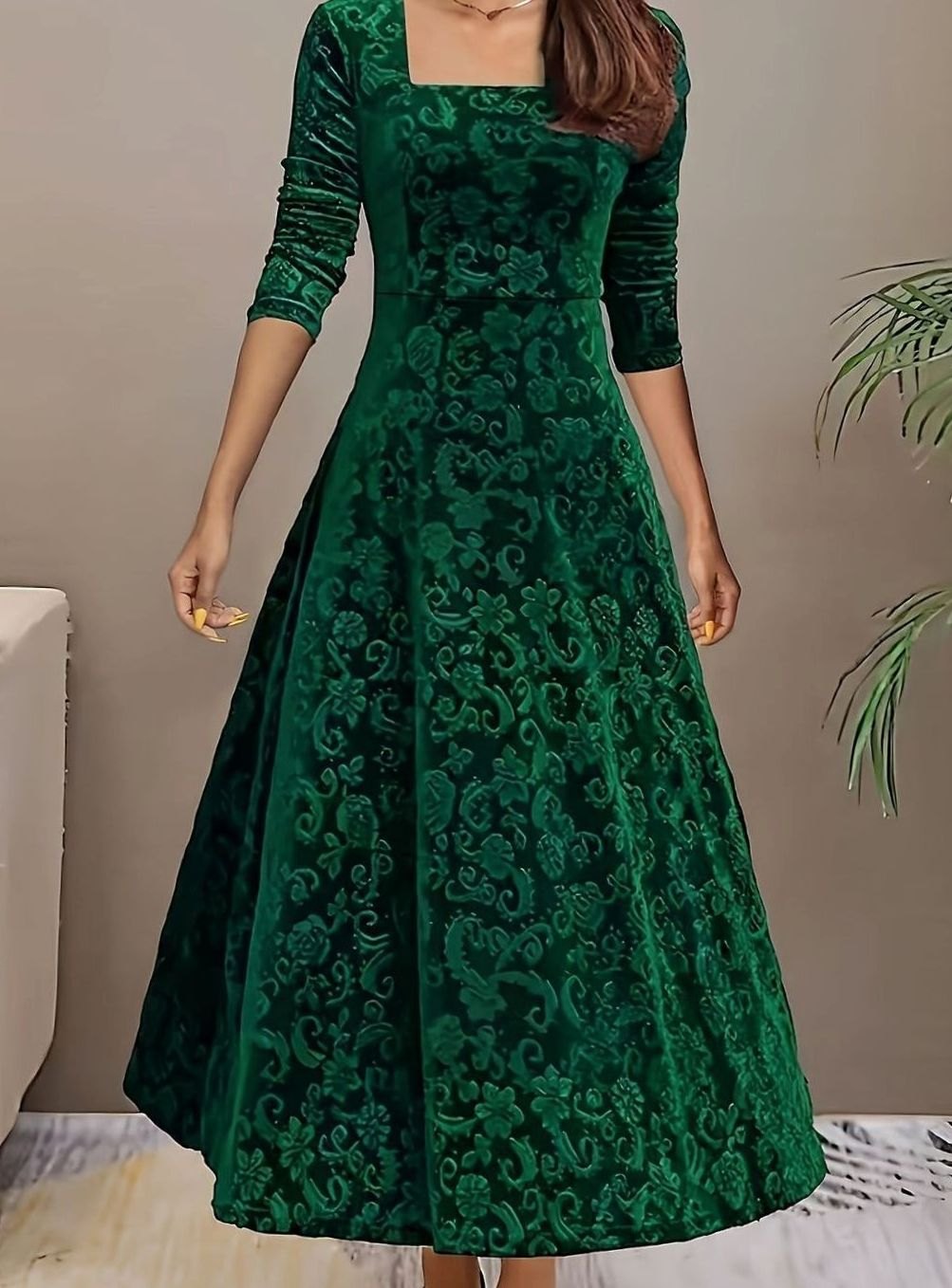 Women's Floral Velvet Party Dress