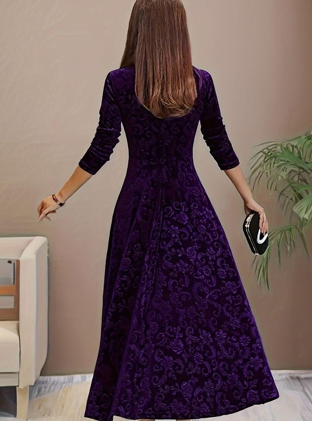 Women's Floral Velvet Party Dress