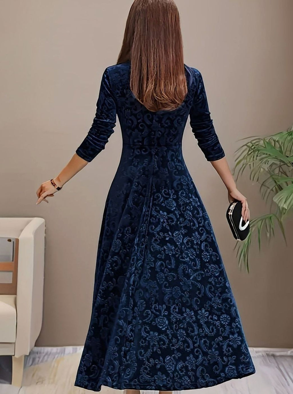 Women's Floral Velvet Party Dress