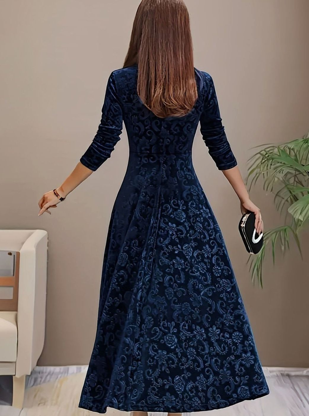 Women's Floral Velvet Party Dress