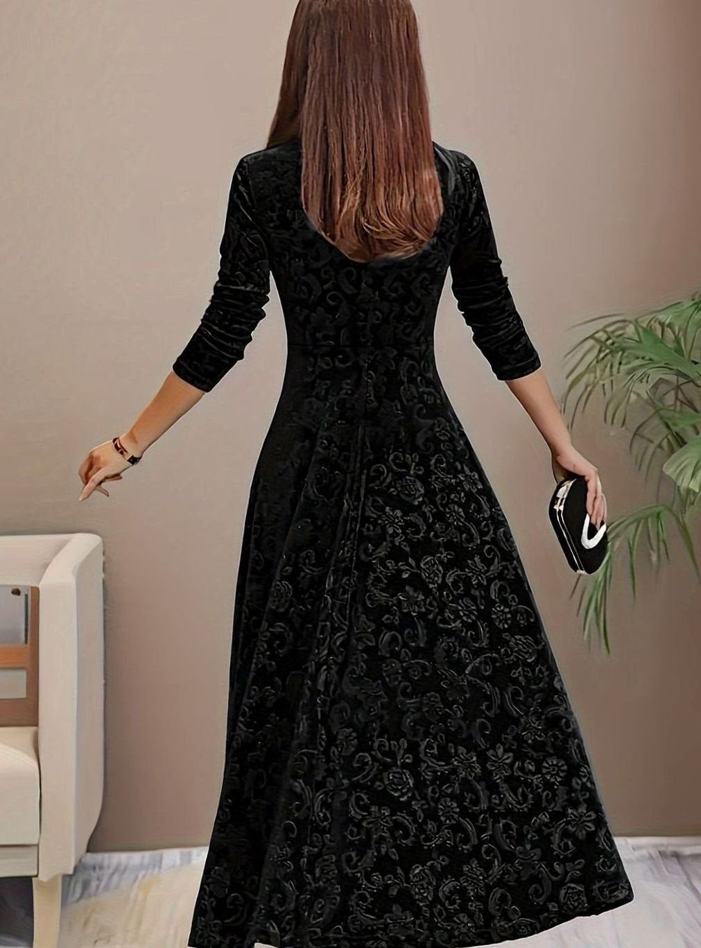 Women's Floral Velvet Party Dress