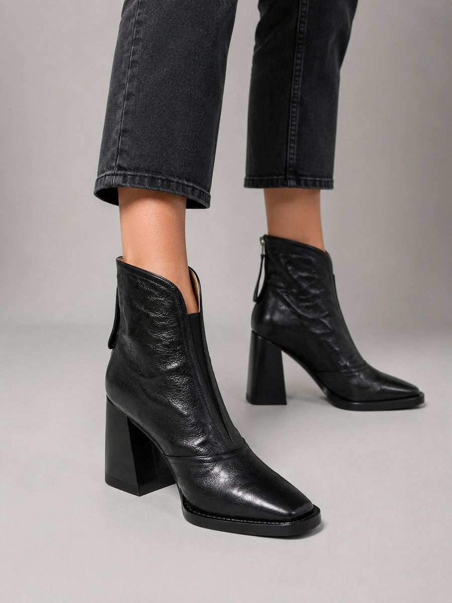 Women's Square-Toe Leather Ankle Boots