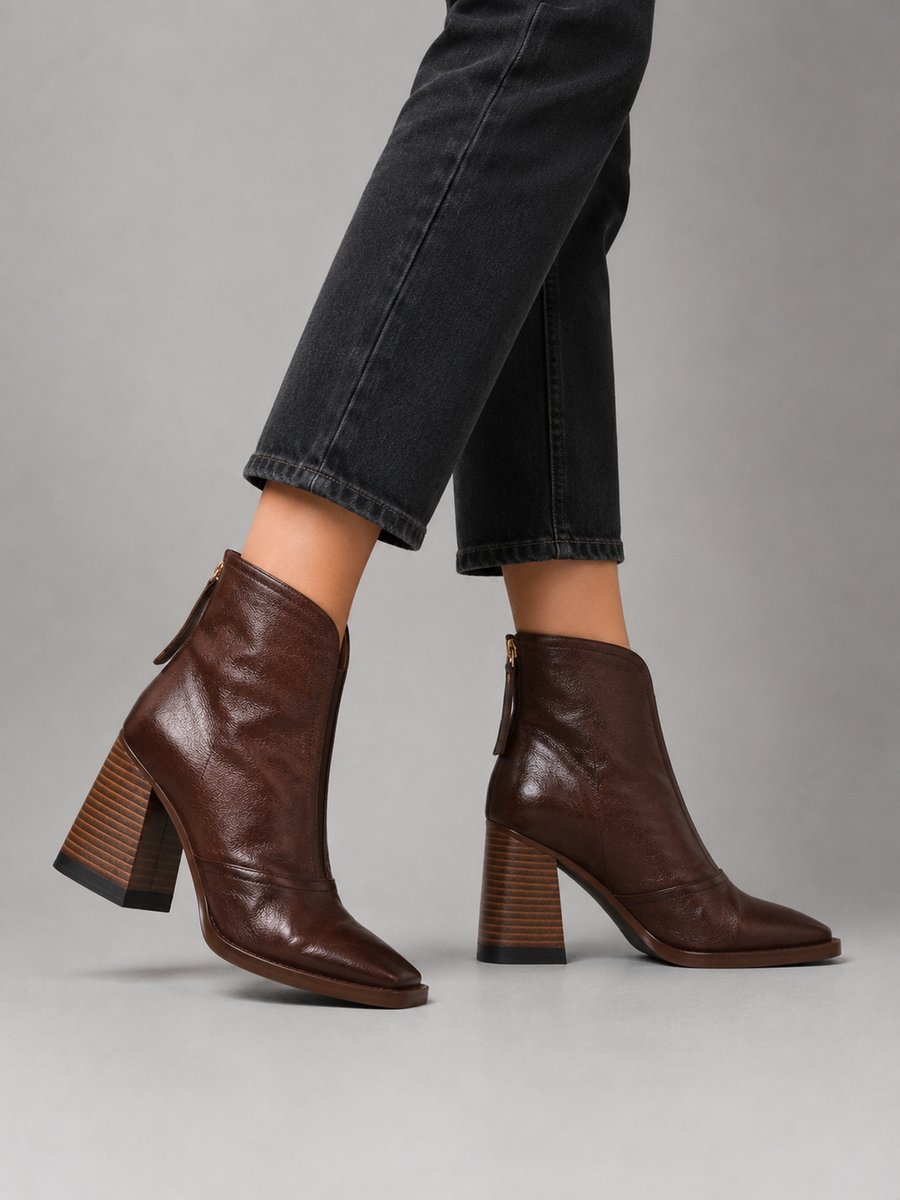 Women's Square-Toe Leather Ankle Boots