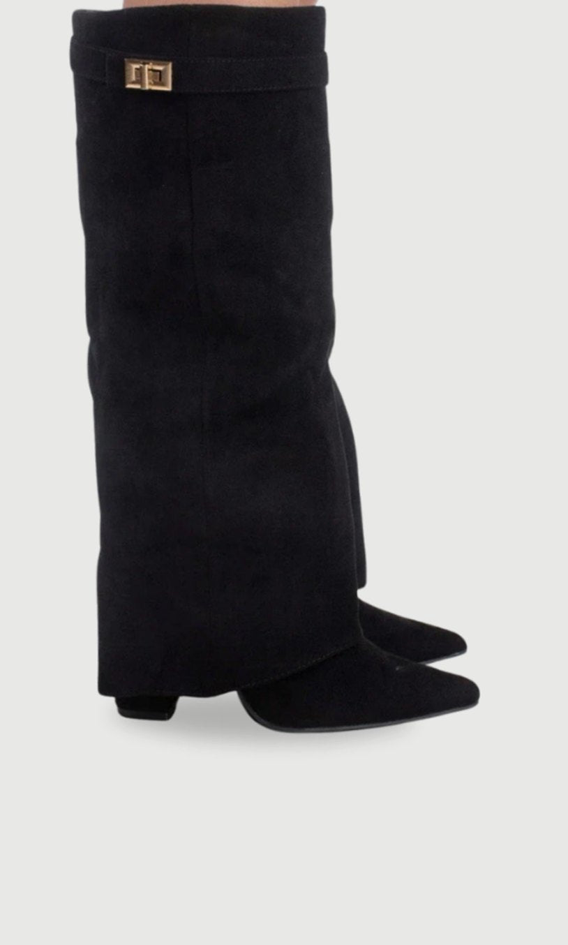Women's Fold-Over Suede Thigh-High Boots