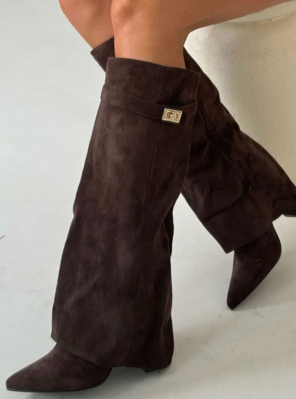 Women's Fold-Over Suede Thigh-High Boots