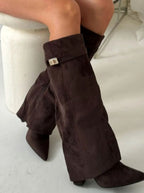 Women's Fold-Over Suede Thigh-High Boots