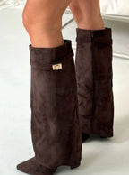 Women's Fold-Over Suede Thigh-High Boots