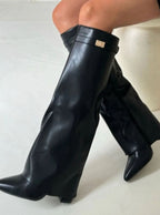 Women's Fold-Over Suede Thigh-High Boots