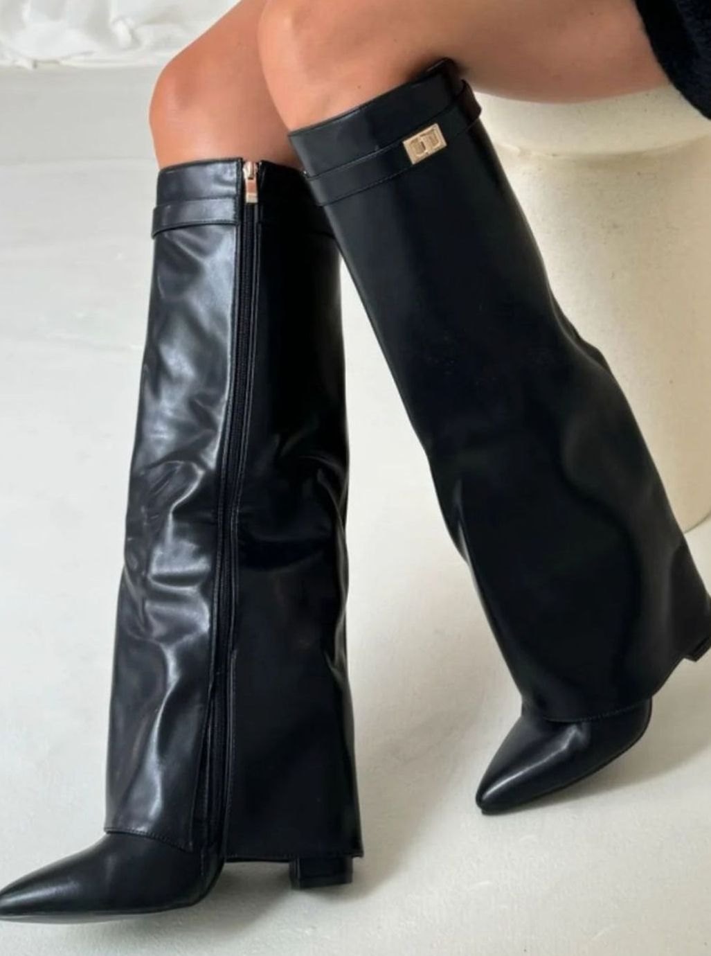 Women's Fold-Over Suede Thigh-High Boots