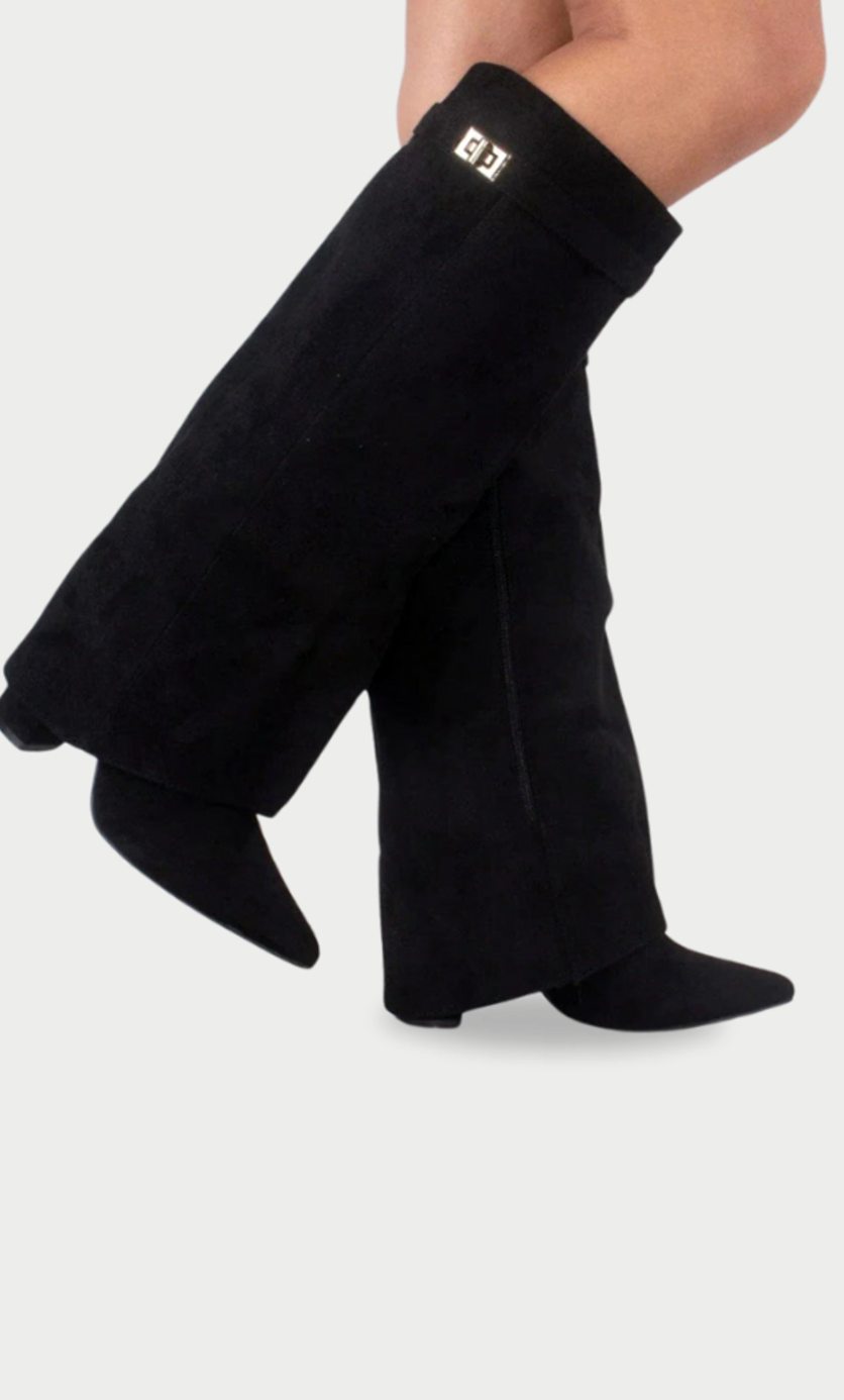 Women's Fold-Over Suede Thigh-High Boots