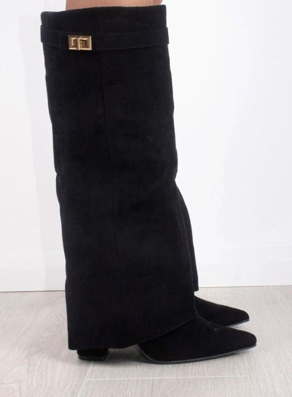 Women's Fold-Over Suede Thigh-High Boots