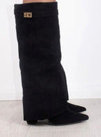 Women's Fold-Over Suede Thigh-High Boots