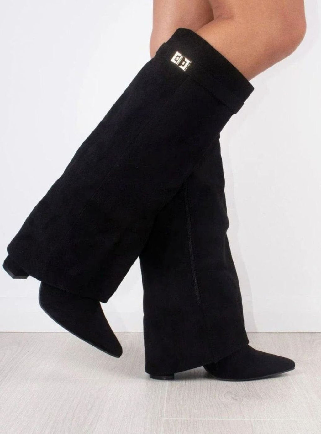 Women's Fold-Over Suede Thigh-High Boots