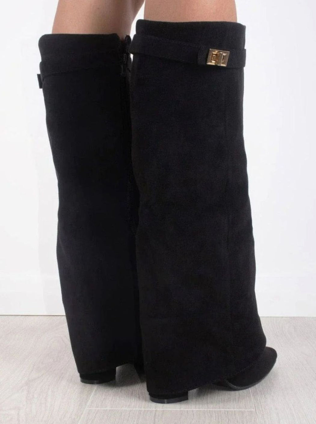 Women's Fold-Over Suede Thigh-High Boots