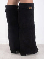Women's Fold-Over Suede Thigh-High Boots