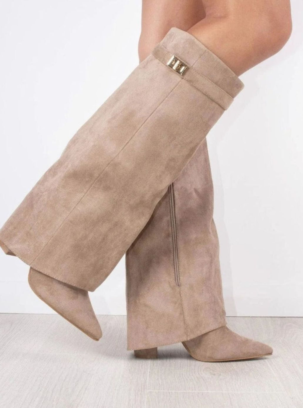 Women's Fold-Over Suede Thigh-High Boots