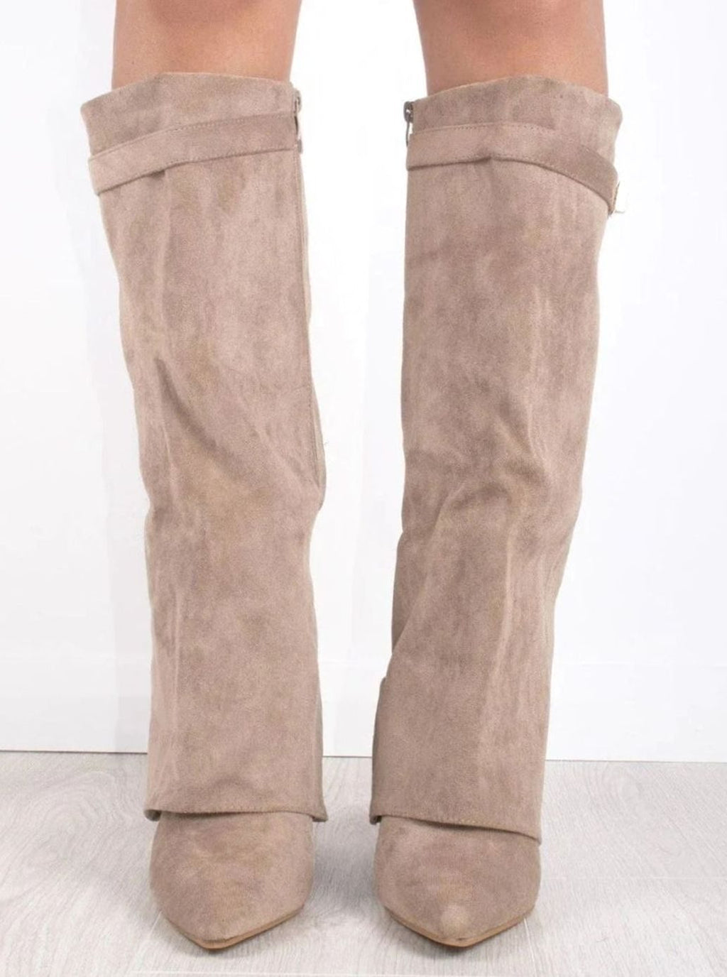 Women's Fold-Over Suede Thigh-High Boots