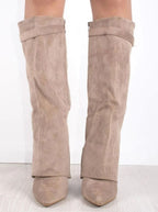 Women's Fold-Over Suede Thigh-High Boots