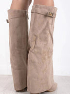 Women's Fold-Over Suede Thigh-High Boots