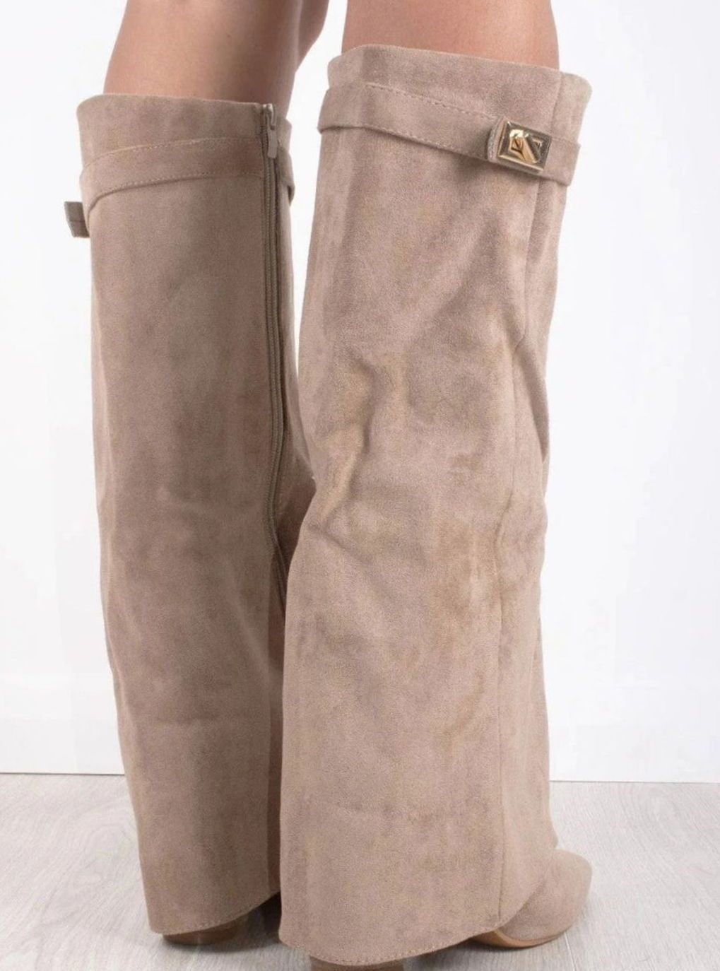 Women's Fold-Over Suede Thigh-High Boots