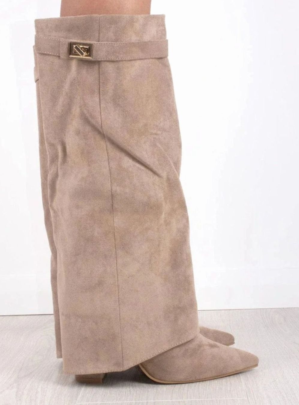 Women's Fold-Over Suede Thigh-High Boots