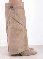 Women's Fold-Over Suede Thigh-High Boots