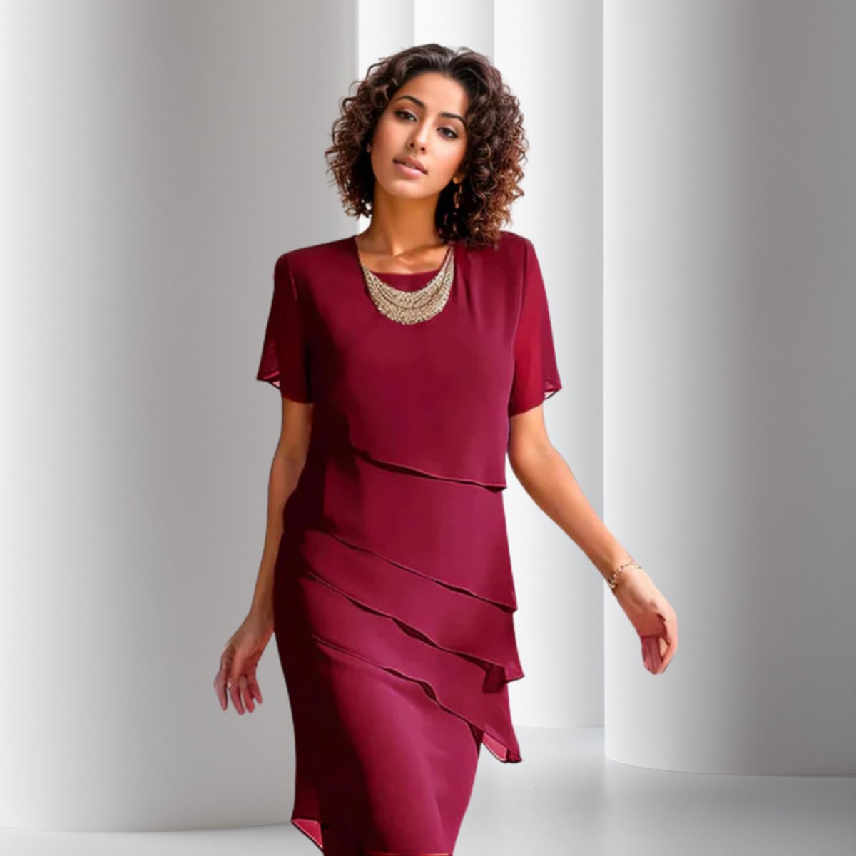 Women's Tiered Chiffon Cocktail Dress