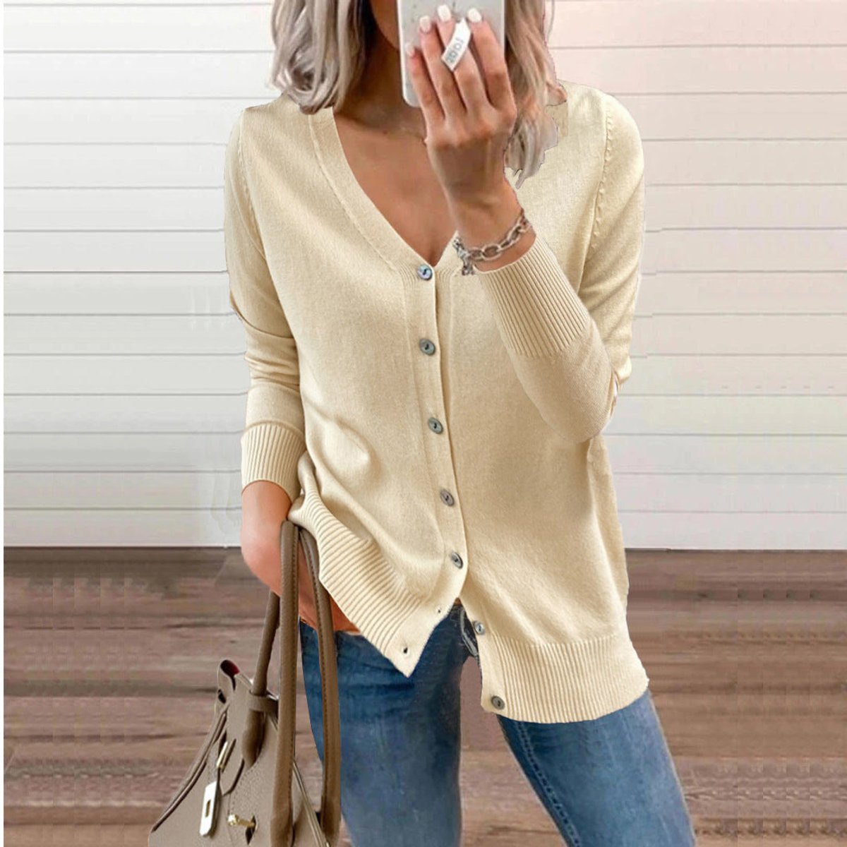 Women's Knit V-Neck Cardigan