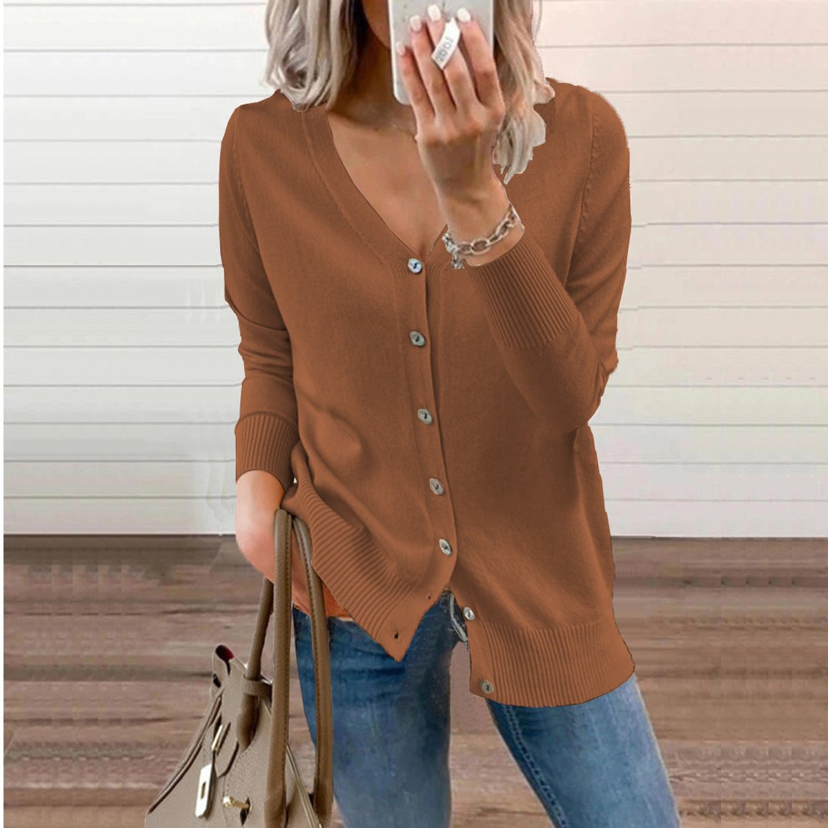 Women's Knit V-Neck Cardigan