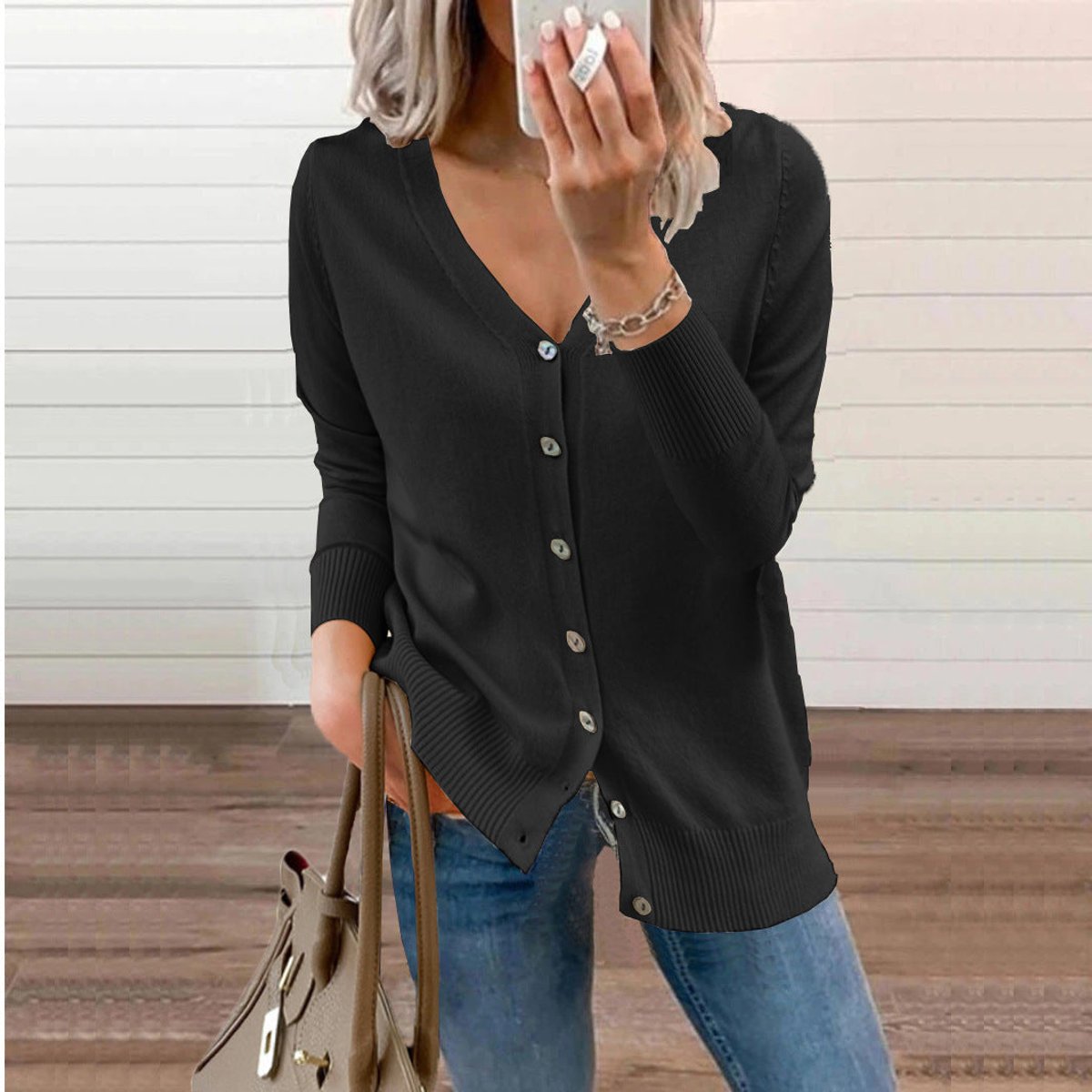 Women's Knit V-Neck Cardigan