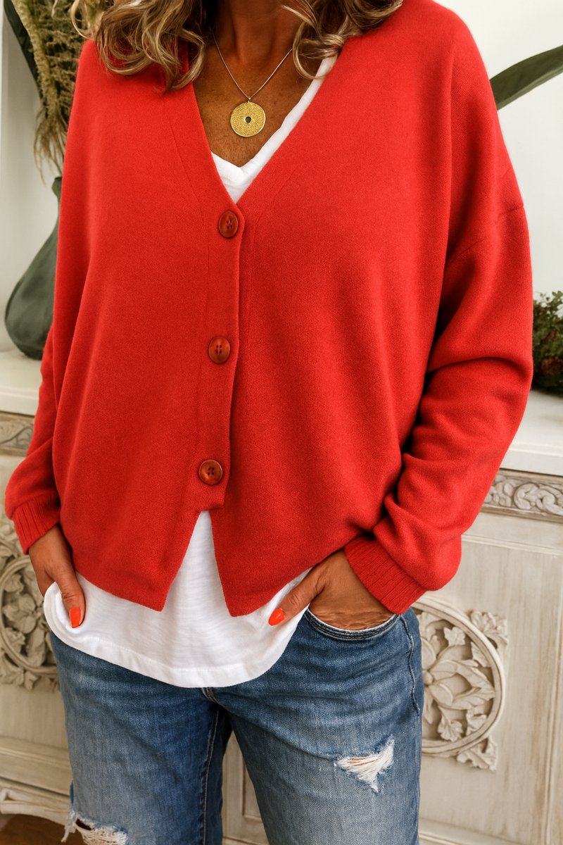 Women's Relaxed V-Neck Knit Cardigan