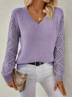 Women's V-Neck Hollow-Sleeve Jumper
