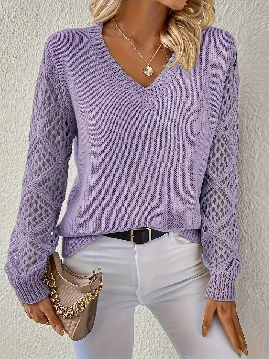 Women's V-Neck Hollow-Sleeve Jumper