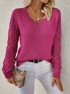 Women's V-Neck Hollow-Sleeve Jumper