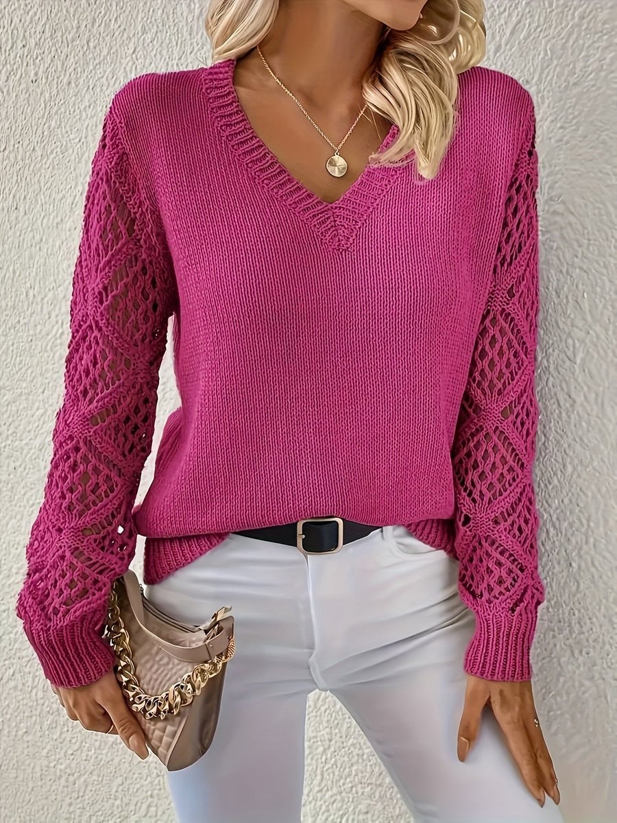 Women's V-Neck Hollow-Sleeve Jumper
