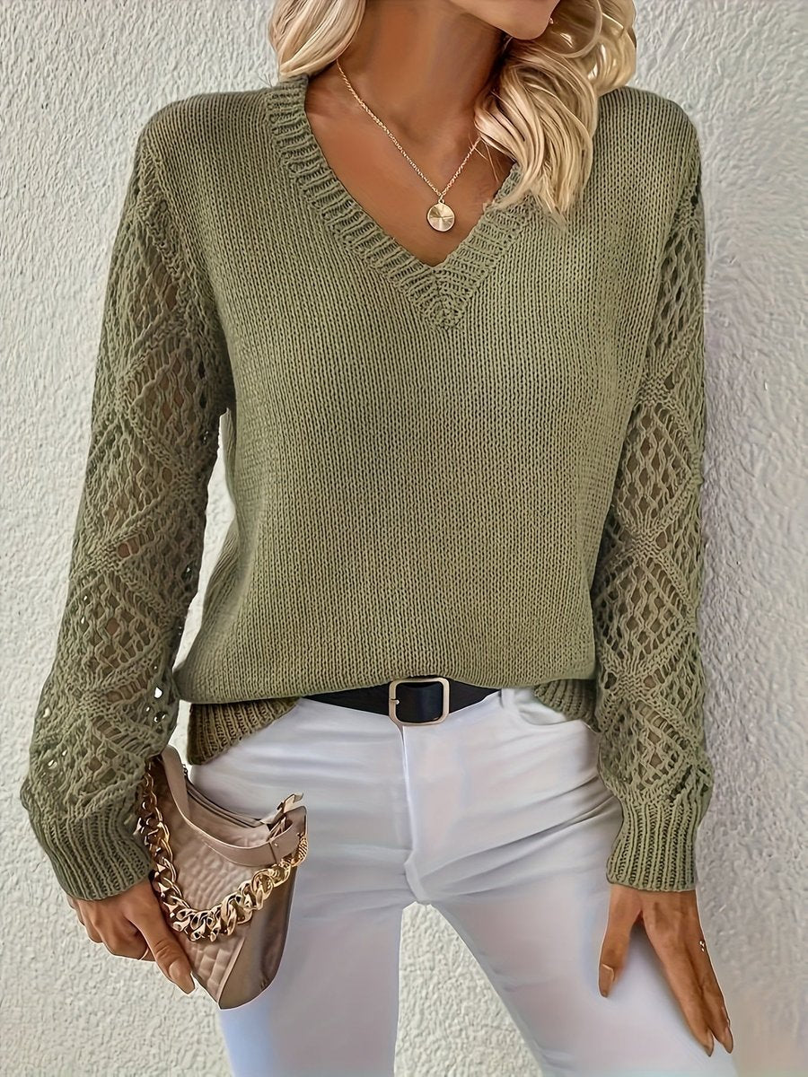 Women's V-Neck Hollow-Sleeve Jumper