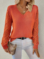 Women's V-Neck Hollow-Sleeve Jumper